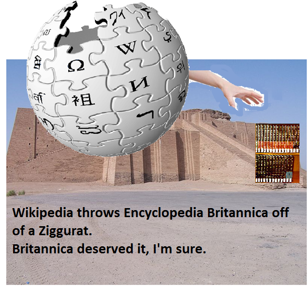 Wikipedia throws Britannica off of a Ziggurat